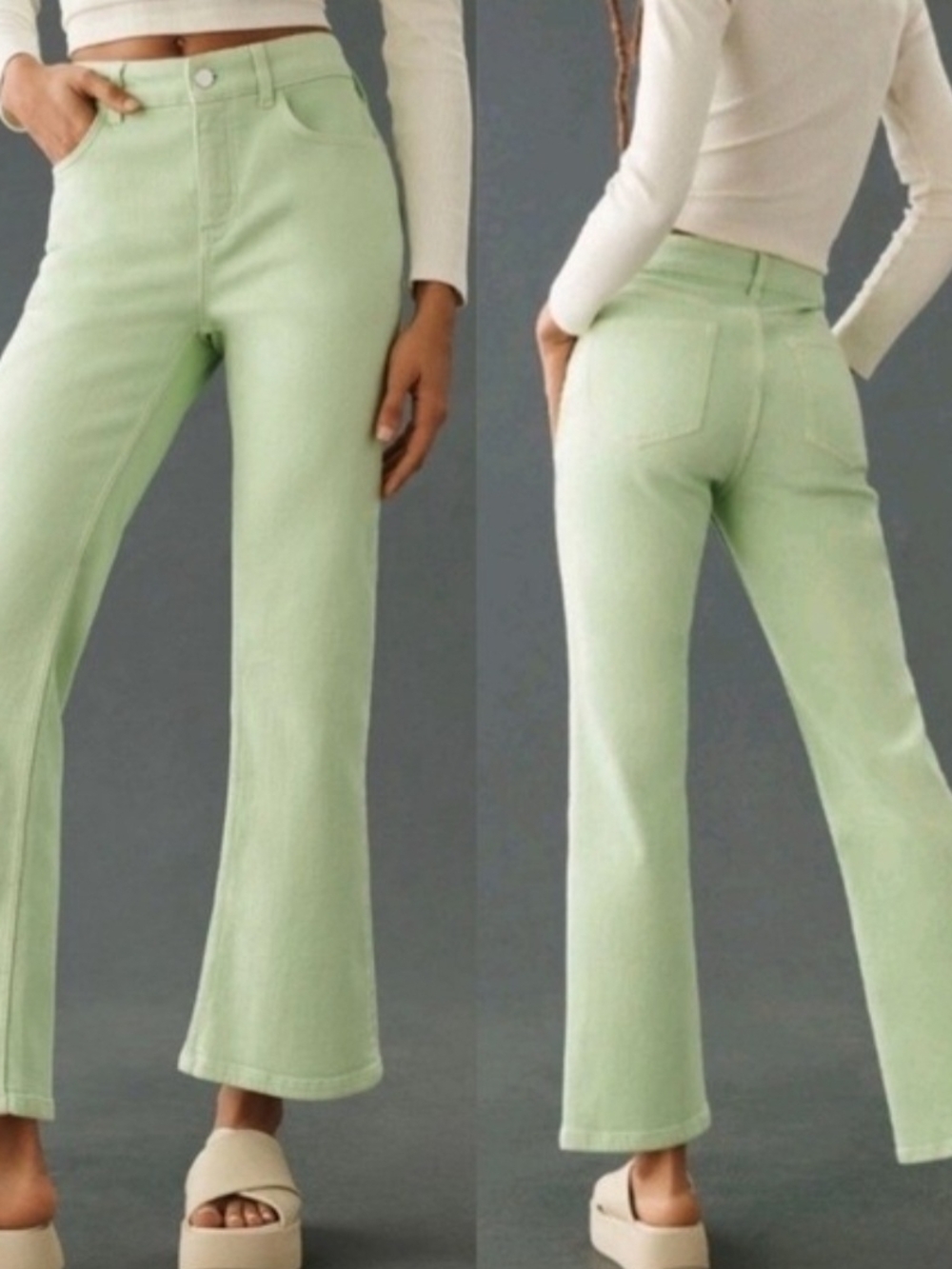 NWOT Anthropologie - Pilcro Yaya High Rise Crop Flare jeans - Light Aloe Color